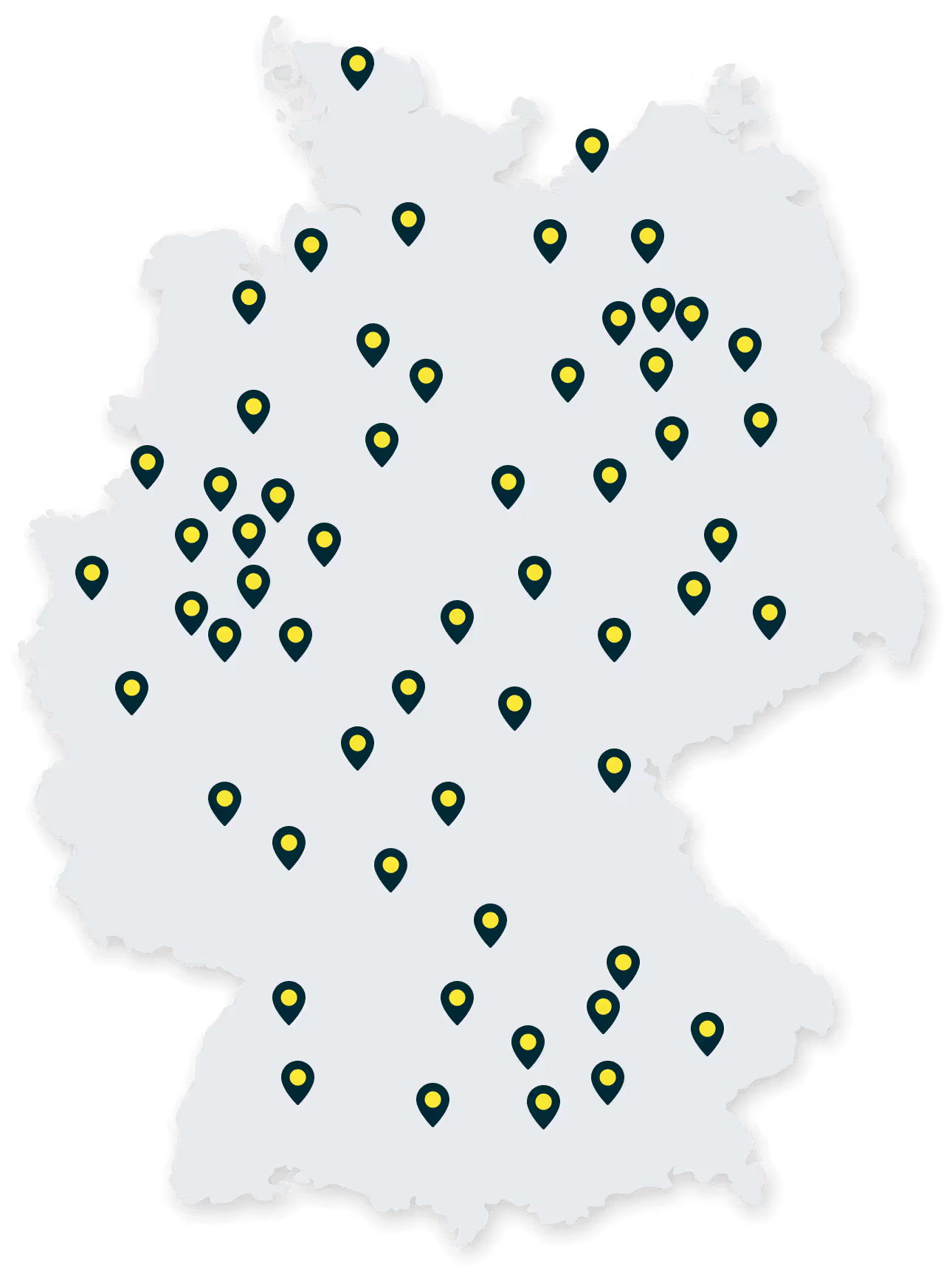 Deutschlandkarte mit mehreren Markierungen verteilt in allen Regionen
